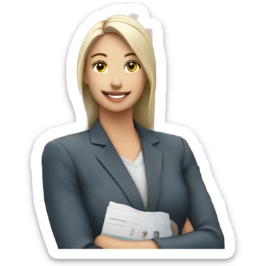 Real estate agent in front of a house with for sale sign  sticker