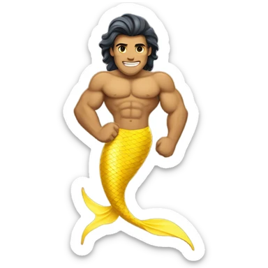 Tan muscular merman with yellow mermaid tail and dark hair sticker