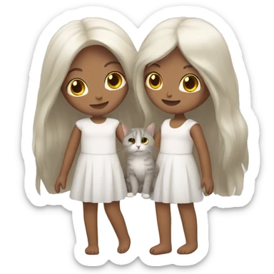 Two long hair girls with white skin and two cats in their hands sticker