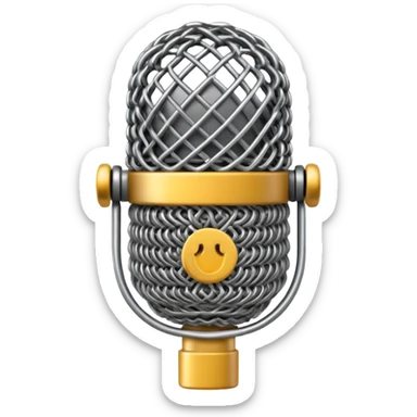 3D render of Microphone Head, made of interlocking chainmail metal rings, wire mesh texture, visible holes and negative space, metallic silver and grey, high contrast shadows, Apple emoji style, isolated on white background --v 6.0. sticker