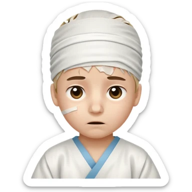 Injured Boy – Bandage on head, hospital gown. sticker