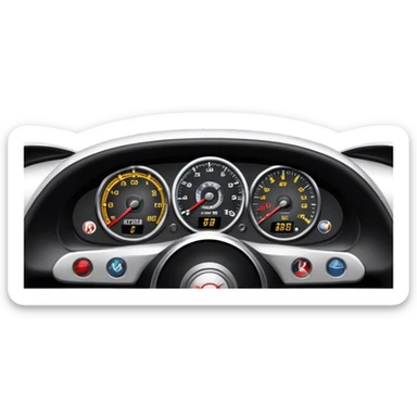 An icon showing a racing game interface, inspired by Grand Turismo. The design features a garage with a selection of high-performance cars, along with race track visuals in the background. Speedometer, lap timer, and other HUD elements add to the excitement. Transparent background sticker