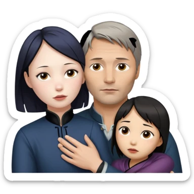 Photorealistic mads mikkelsen holds asian girl by the neck sticker