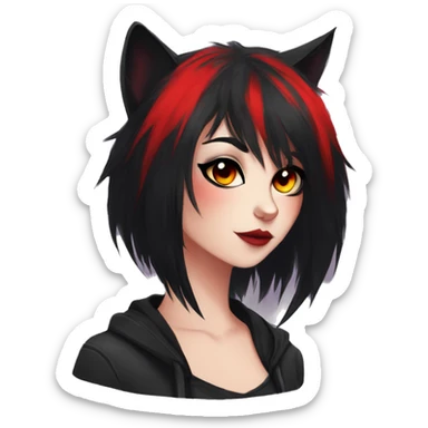Anthro Edgy Cool Beautiful Black Cat-Fursona with Emo Hair-bangs with Red Streaks sticker