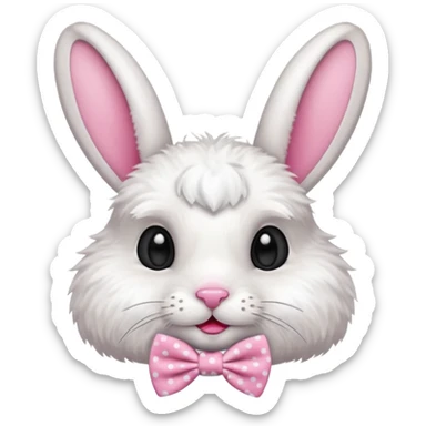 Fluffy rabbit with polka-dot pink bow tie sticker