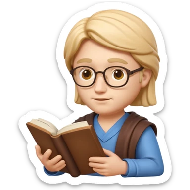 Apple Memoji-style 3D emoji of a philosopher in a thoughtful pose with a scroll or book, clean gradients, rounded shapes, no background.
 sticker