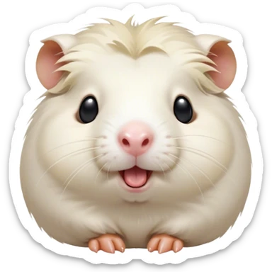Cinematic Cute Yawning White Guinea Pig Portrait Emoji, Head tilted slightly with a dramatic, wide-open yawn, revealing a soft, downy white coat with tiny drooping ears, round dark eyes barely open in drowsy contentment, Simplified yet irresistibly adorable features, highly detailed, glowing with a soft, cozy glow, high shine, relaxed yet expressive, stylized with a touch of whimsy, bright and endearing, soft glowing outline, capturing the essence of a sleepy yet affectionate guinea pig, so drowsy it feels like it could stretch right out of the screen and curl up for a nap! sticker