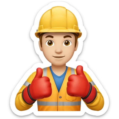 construction worker with yellow helmet and boxing gloves, thumbs up sticker