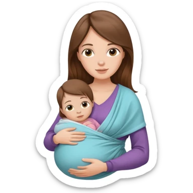 Pregnancy babywearing mom with long brown hair and fair skin with a small baby and wrap  sticker