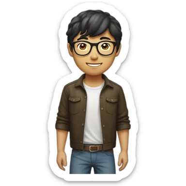 asian boy in specs riding a horse sticker