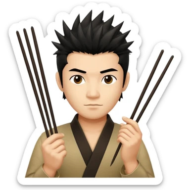 Make it a vietnamese male with spiky black hair hold a pair of chopsticks sticker