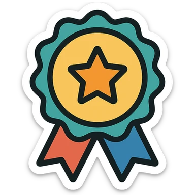 vector icon of a guarantee seal with gold and colorful elements, elegant and minimalist flat design, isolated on white background, award badge style, 2D flat vector, trending icon look, soft shadows, no text, perfect for commercial use, icon style, variation 4 sticker