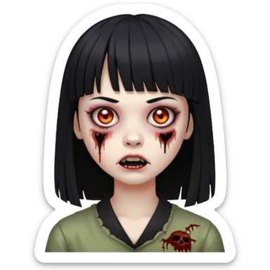 Faça uma menina de cabelo liso preto com franja zumbi sticker