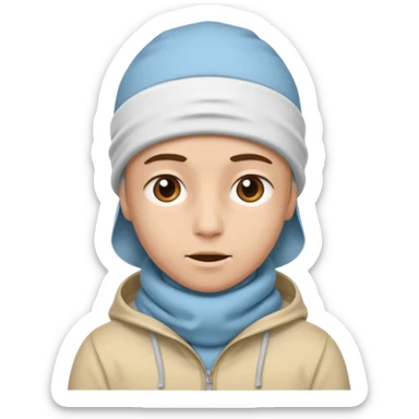 A person with headaches and a cold pack on the head sticker