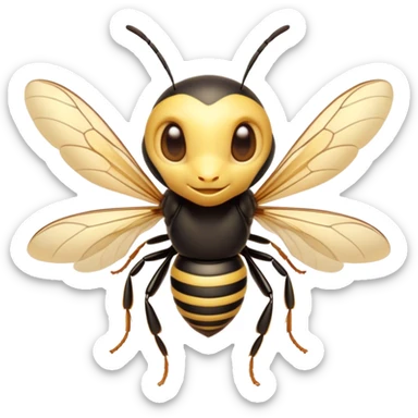 Cinematic Cute Wasp Portrait Emoji, Head tilted playfully and inquisitively, featuring a compact, delicately striped body with softened, endearing eyes and petite, translucent wings, Simplified yet irresistibly adorable features, highly detailed, glowing with a warm, inviting glow, high shine, affectionate and lively, stylized with a touch of whimsical insect charm, soft glowing outline, capturing the essence of a mischievous wasp that seems as if it could buzz out of the screen with a playful wink! sticker