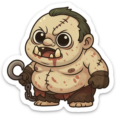 Pudge in a cute, chibi-style cartoon redesign, round proportions, big eyes sticker