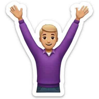 hombre sonriendo saltando con los brazos hacia arriba saltando, con fuegos artificiales, confites volando, sticker