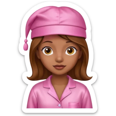 a brown skin girl with a pink satin cap and pajamas sticker