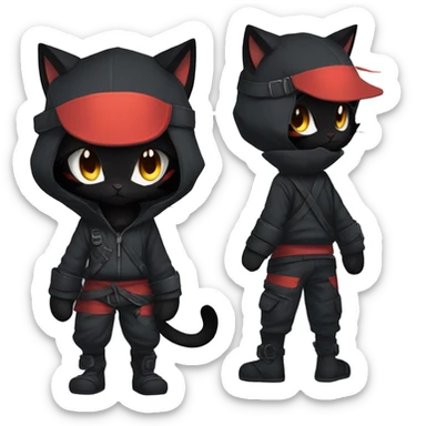 Edgy Shy Anthro Ninja boyish cool pretty dark black Litten-Pokémon-cat-fursona-animal techwear sticker