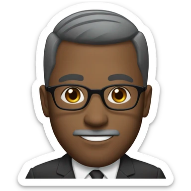 Dwayne hunter  with small round face and suit and glasses and buzz cut and small black eyes and small gray beard and small black eyes and wrinkled forehead sticker