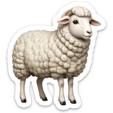 cinematic-[realistic sheep]-realistic-full-body-standing-emoji,-tail-flicking-lazily,-head-tilted-dramatically,-curly-[white]-fur,-simplified-yet-realistic-focused-features,-highly-detailed,-glowing-with-an-almost-sarcastic-glow sticker