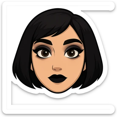 Isolate and keep only the face of Samsung Sam, removing neck and torso. The face should have black bob haircut and gothic style makeup. Preserve transparent background. sticker