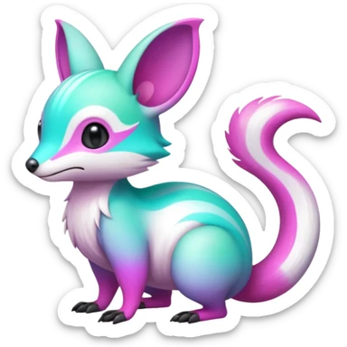 Iridescent Neon Green-Cyan-Magenta-gradients Minccino-Emolga-Numbat-Sergal-fusion-hybrid-animal-creature, full body sticker