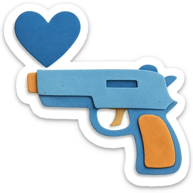 blue heart pistol, paper craft style, layered paper textures, handmade look sticker