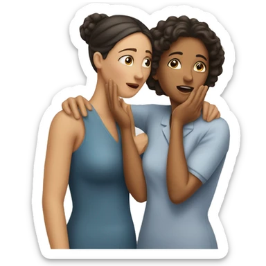 One woman whispers into the ear of another woman closing by hand sticker