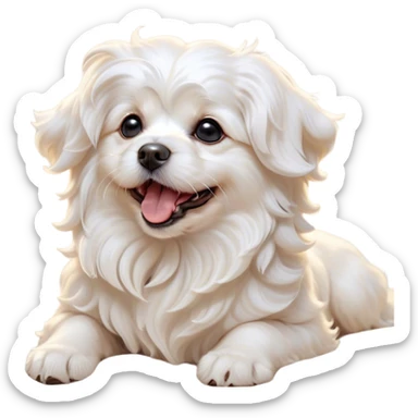 Cinematic Cute Yawning Wavy-Haired Maltese dog Portrait Emoji, Head tilted slightly with a dramatic, wide-open yawn, showcasing a lustrous, wavy-haired white coat with gentle highlights, floppy ears slightly drooping, round dark eyes barely open in drowsy contentment, Simplified yet irresistibly adorable features, highly detailed, glowing with a soft, cozy glow, high shine, relaxed yet expressive, stylized with a touch of whimsy, bright and endearing, soft glowing outline, capturing the essence of a sleepy yet affectionate companion, so drowsy it feels like it could stretch right out of the screen and curl up for a nap! sticker