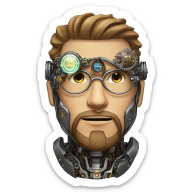 Male cyborg head with light brown hair, light brown beard, steampunk glasses, circuits, wires  sticker