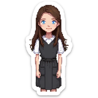 female math teacher, brown straight hair, blue eyes, Caucasian, no glasses, at chalkboard sticker