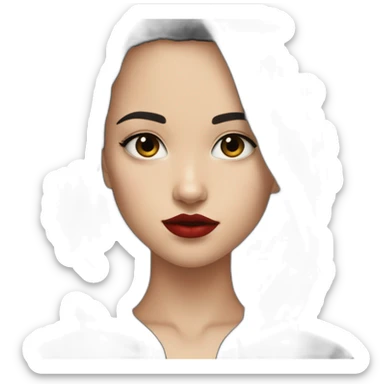 Tiny White girl lightly tanned with very short haircut with black hair black eyes and black hair wearing black messa hoodie like alyx Vance and red lipstick  sticker