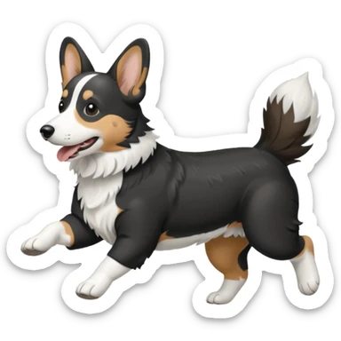 Black and white realistic cardigan welsh corgi running with its tail streaming out behind it sticker