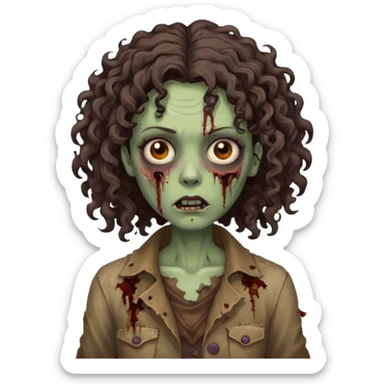 zombie woman with curly, slightly voluminous dark brown hair  sticker