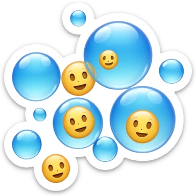 3D iPhone style emoji of free-floating bubbles, scattered randomly in the air, translucent and shiny, various sizes, not contained in any circle, isolated on white background, soft shadows, high detail, NO FACE sticker