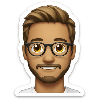 a 20 year old man with round glasses and beard sticker