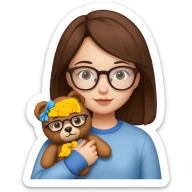  girl with single teddy bear she is wearing glasses sticker