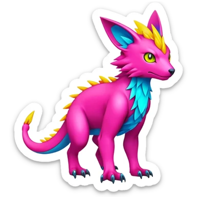lush bright-vibrant warm-colored modern colorful neon-colored Fakémon-Digimon-Fionbri-Trico-creature (full body) sticker