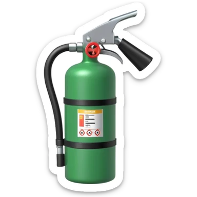 green fire extinguisher putting out a fire sticker