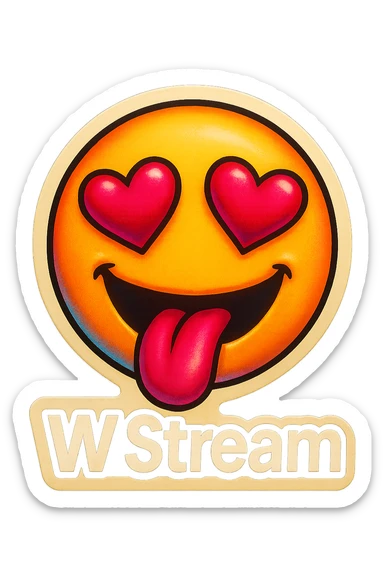 tongue out heart shaped eye add the words “ W Stream " in White sticker