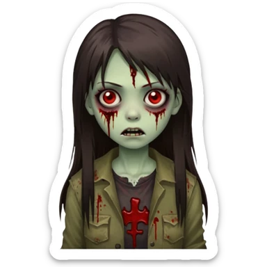 girl zombie with long dark brown straight hair with side bangs sticker