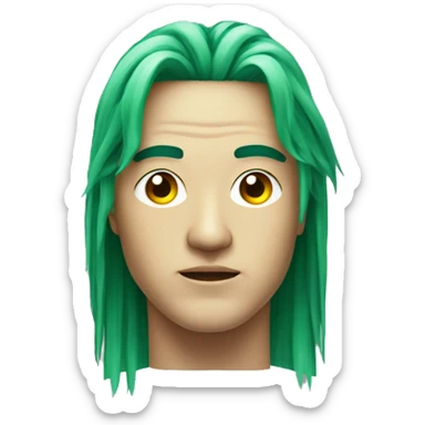 Head of Asian male cyborg with long green hair and circuits sticker