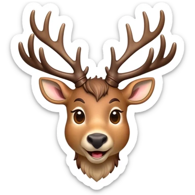 Cinematic Comical Deer Portrait Emoji, Head tilted dramatically with an exaggeratedly amused expression, featuring a sleek dappled Fur and whimsically contorted antlers, wide, expressive eyes filled with playful disbelief, Simplified yet hilariously expressive features, highly detailed, glowing with a slightly sassy glow, high shine, dramatic yet playful, stylized with an air of cheeky woodland mischief, bright and endearing, soft glowing outline, capturing the essence of a spirited and over-the-top deer, so meme-worthy it feels like it could side-eye its way into forest folklore instantly! sticker