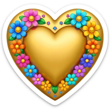 a golden heart studded with flowers sticker