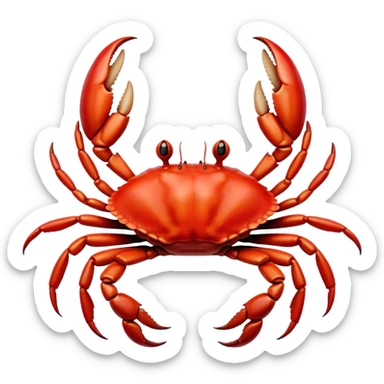 Cinematic Realistic Noble Crab Portrait Emoji, Poised and commanding, with a robust, angular build and a vividly red, textured exoskeleton naturally forming a distinctive face with expressive eyes, rendered in lifelike detail with realistic sandy accents, high shine, intelligent and resolute, styled with an air of coastal authority, focused and attentive, soft glowing outline, capturing the essence of a watchful and confident crab that appears ready to scuttle out of the screen with effortless power! sticker