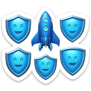 Futuristic glowing blue emoji badge set for the brand name “DRAEV” — includes shield, checkmark, camera, briefcase, verified tick, bot face, and rocket. Neon blue glow, dark gradient background, cyber aesthetic, 3D soft lighting, premium tech style. sticker