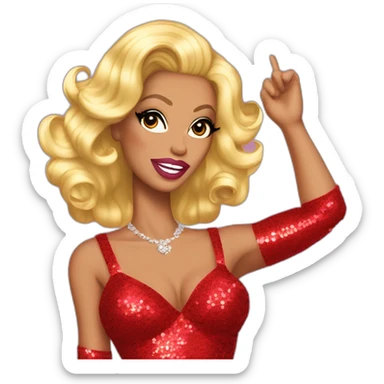Rupaul’s drag race, drag queen, red sequin dress, holding right arm in the air sticker