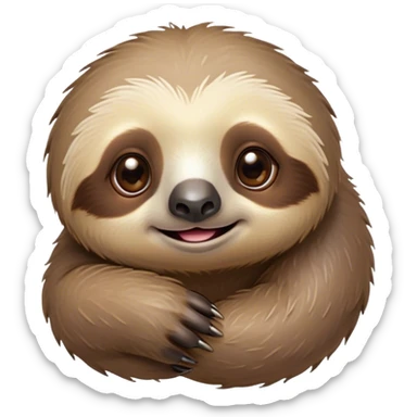 Cinematic Cute Sloth Portrait Emoji, Head tilted playfully and inquisitively, with a delightfully relaxed expression accented by a soft, fuzzy Fur and round, sparkling eyes filled with charm, Simplified yet irresistibly adorable features, highly detailed, glowing with a warm, gentle glow, high shine, affectionate and laid-back, stylized with a touch of whimsical laziness, bright and endearing, soft glowing outline, capturing the essence of a mischievous yet loving sloth that seems as if it could slowly dangle out of the screen into your arms! sticker