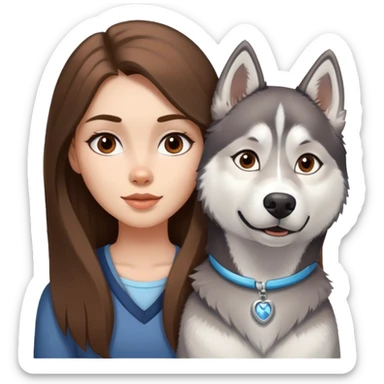 Girl with Brown long hair with husky white and grey  sticker